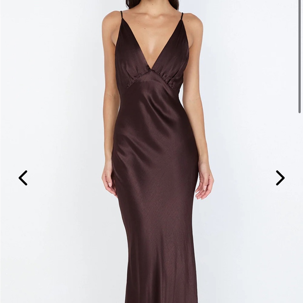 bec + bridge Chocolate Satin Maxi Dress moon dress